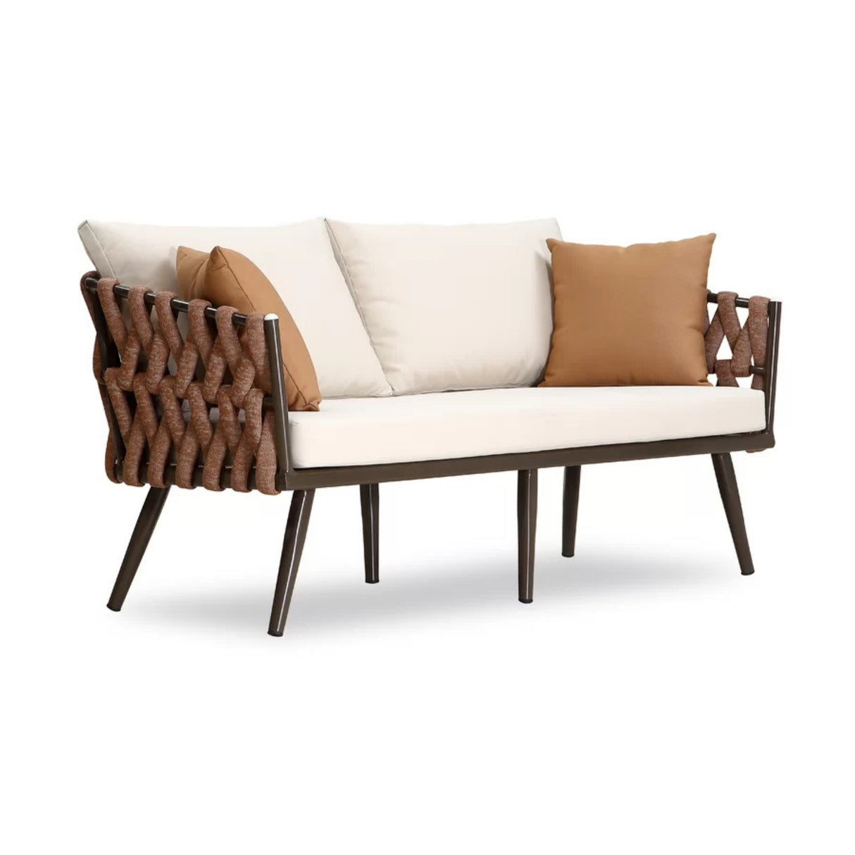 4-Piece Outdoor Rope Sofa Set With Glass Top Table (Brown & Off-White)