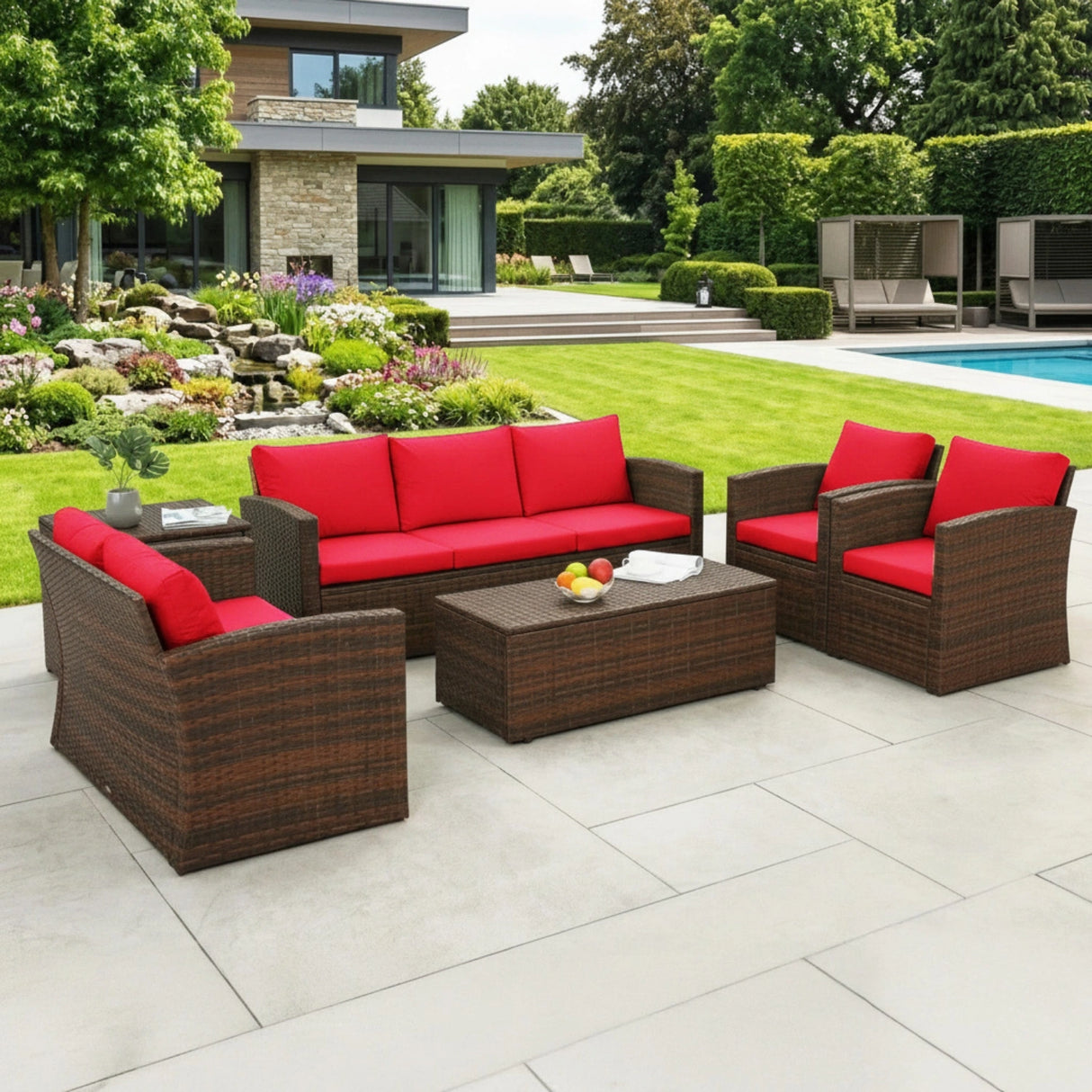 Outdoor 7-Seater Wicker Sectional Sofa Set