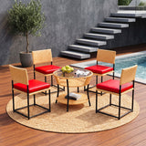 5-Piece Outdoor Wicker Patio Furniture Set (Beige & Red)