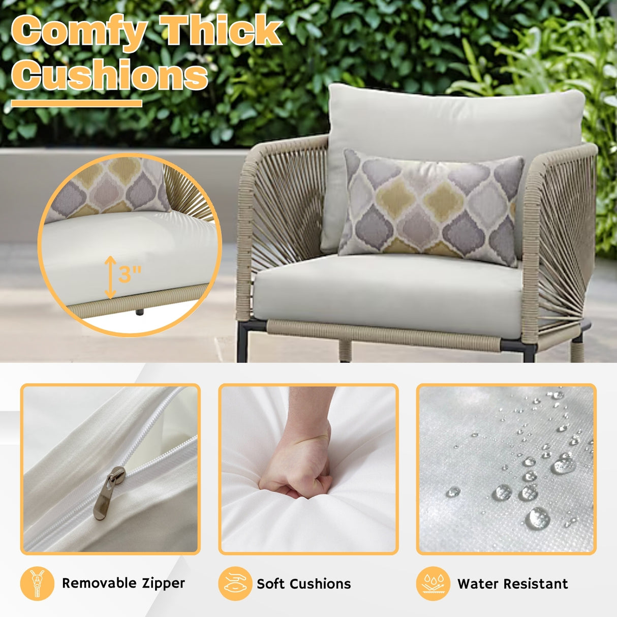 3 Piece Garden Outdoor Rope Patio Set