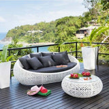 Outdoor White Rattan Wicker Daybed with Glass Top Table