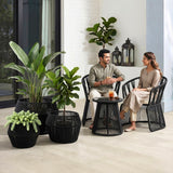 Outdoor 3-Piece Round Rope Planters (Black)