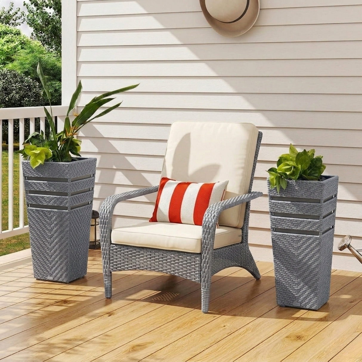 Outdoor Tall Square Rattan Planter Set of 2 (Silver Grey)