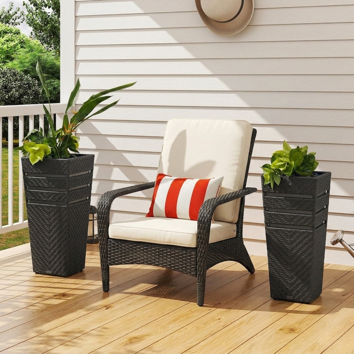 Outdoor Tall Square Rattan Planter Set of 2 (Dark Brown)