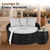 Outdoor Rattan Wicker Daybed with Glass Top Table