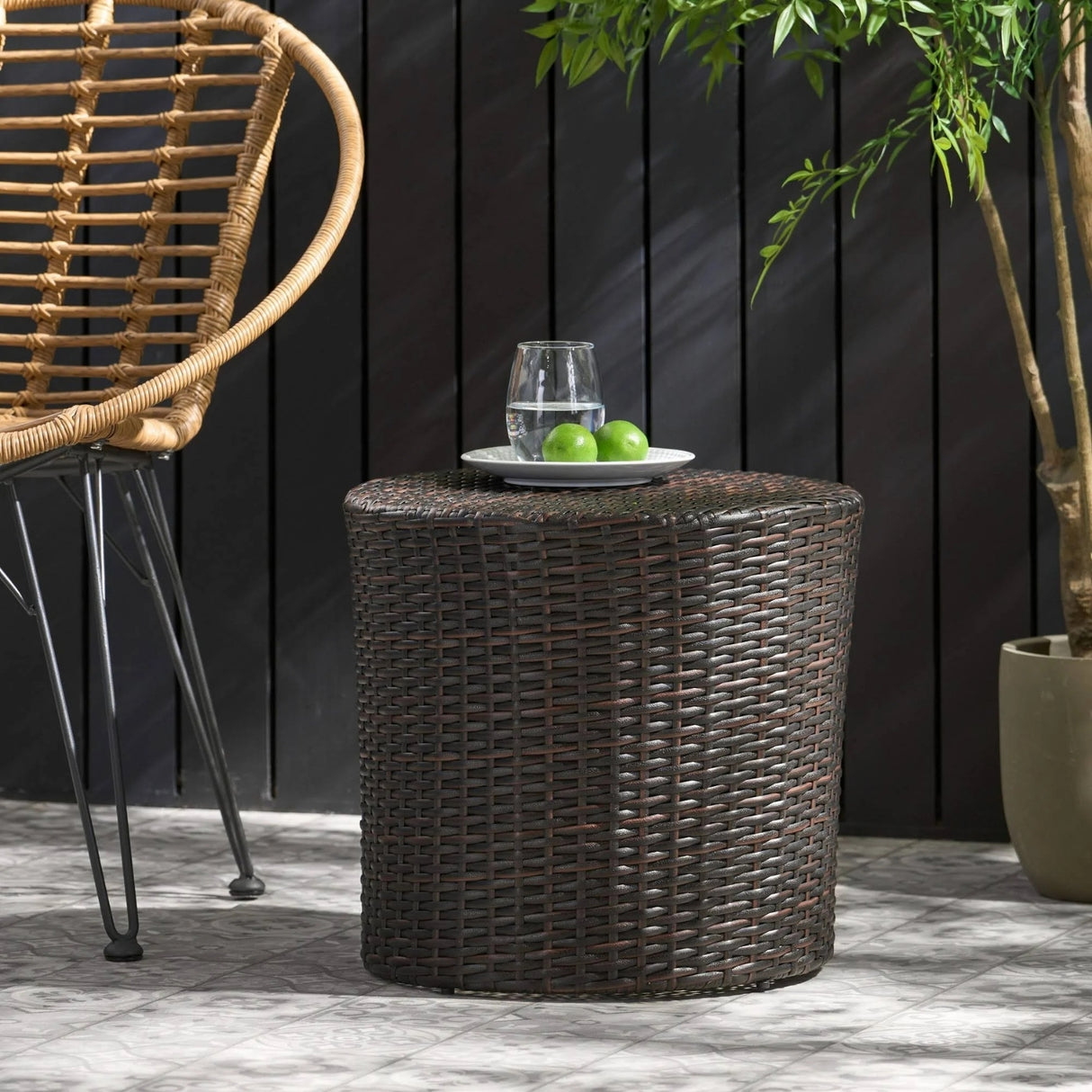 Dark Brown Wicker Garden Bistro End Table