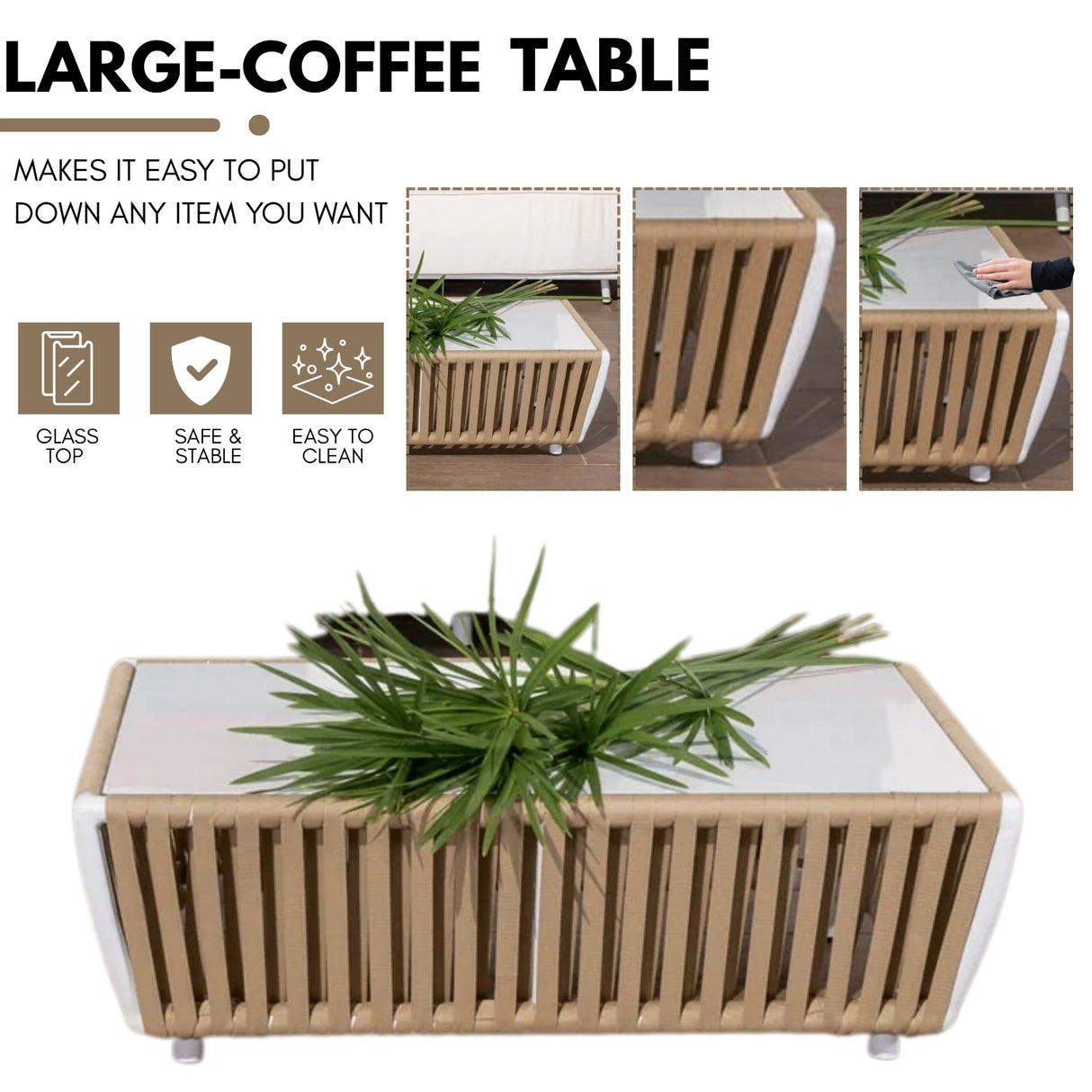 All-Weather Rope 4- Seater Sofa Set With Glass Top Table
