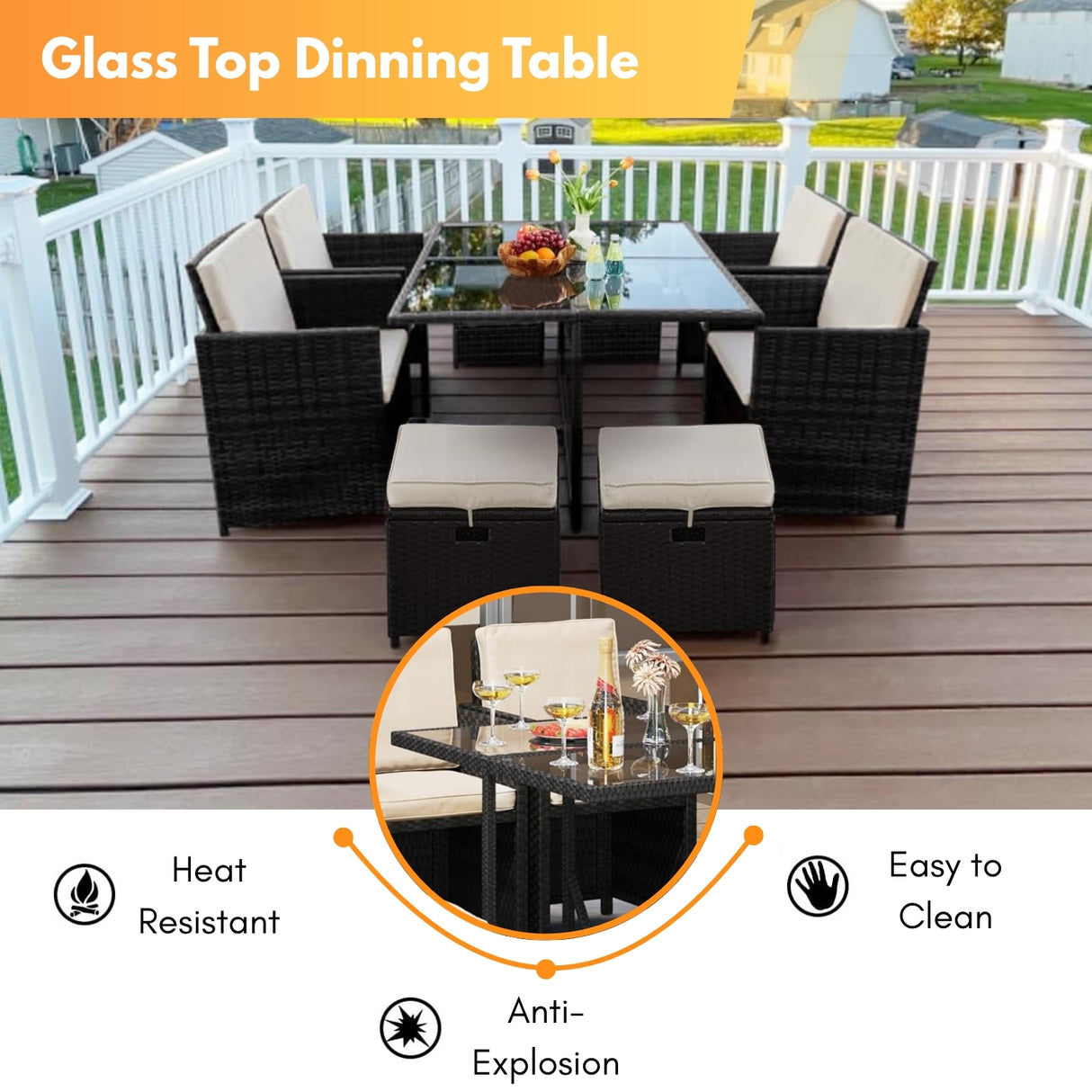9-Piece Outdoor Patio Rattan Dining Set