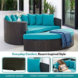 Outdoor Rattan Wicker Daybed (Dark Brown & Turquoise Blue)