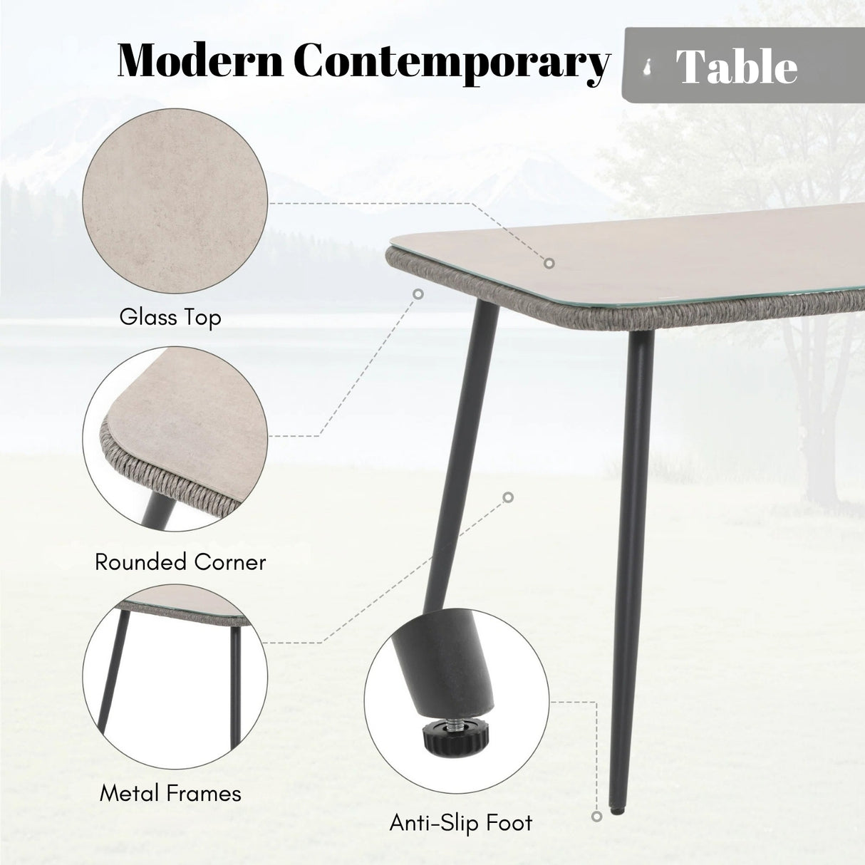 7-Piece Outdoor Patio Dining Set with Rope Chairs & Glass Top Table