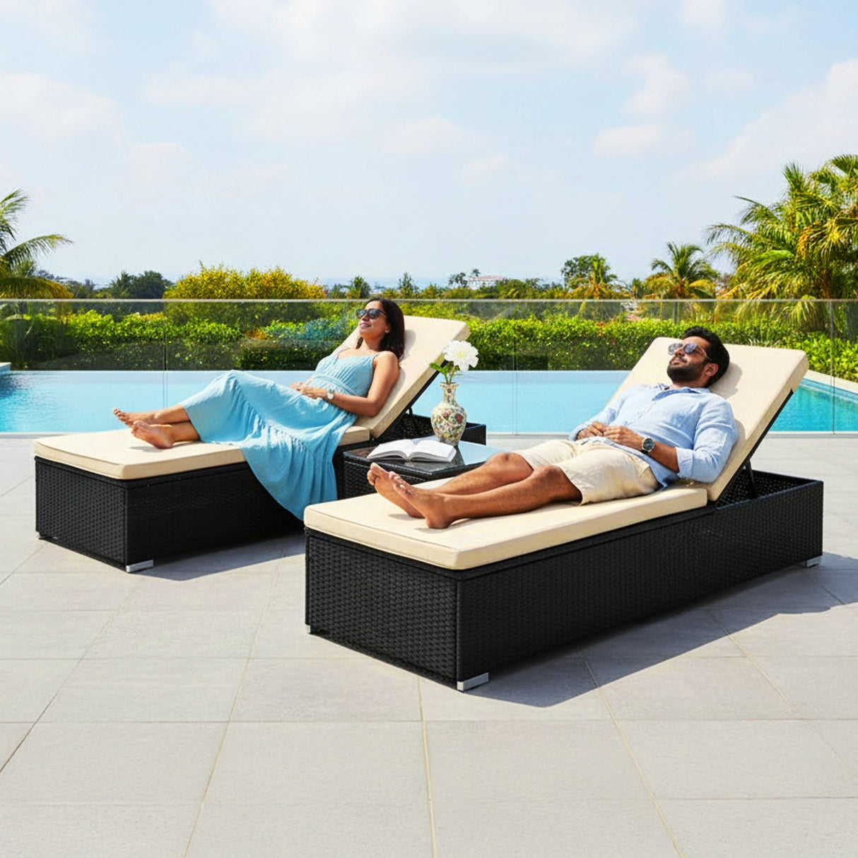 Outdoor Wicker Lounge Chairs Set of 2 With Side Table