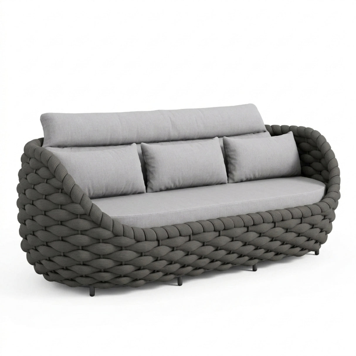 Outdoor Rope 5-Seater Sofa Set with Glass Top Center Table ( Blackish Grey & Grey)