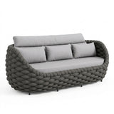 Outdoor Rope 5-Seater Sofa Set with Glass Top Center Table ( Blackish Grey & Grey)