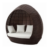 Outdoor Rattan Wicker Egg-Shaped Daybed (Dark Brown Wicker & Off-White)