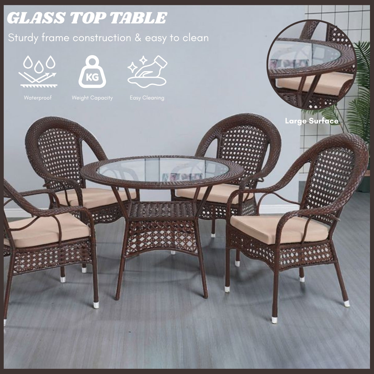 Outdoor All-Weather Resistant Rattan Wicker 5-Piece Dining Set