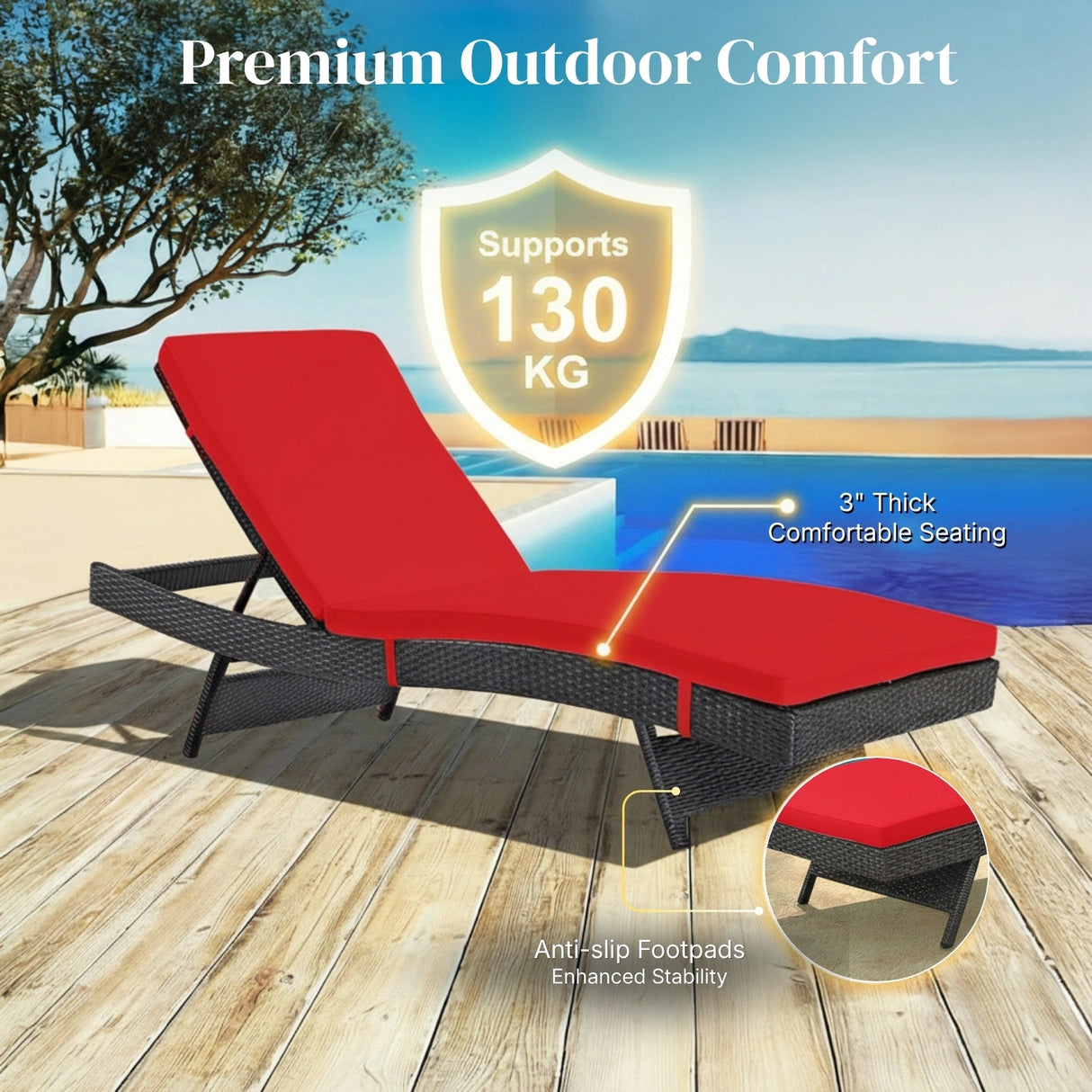 Outdoor Rattan Wicker Chaise Lounger For Poolside