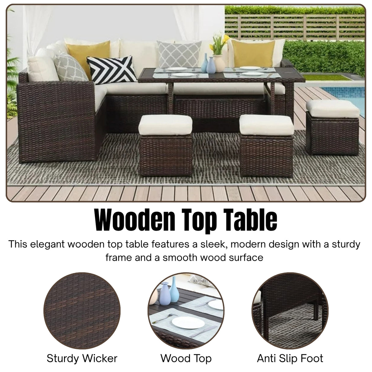 6-Pieces L-Shape Patio Rattan Dining Set