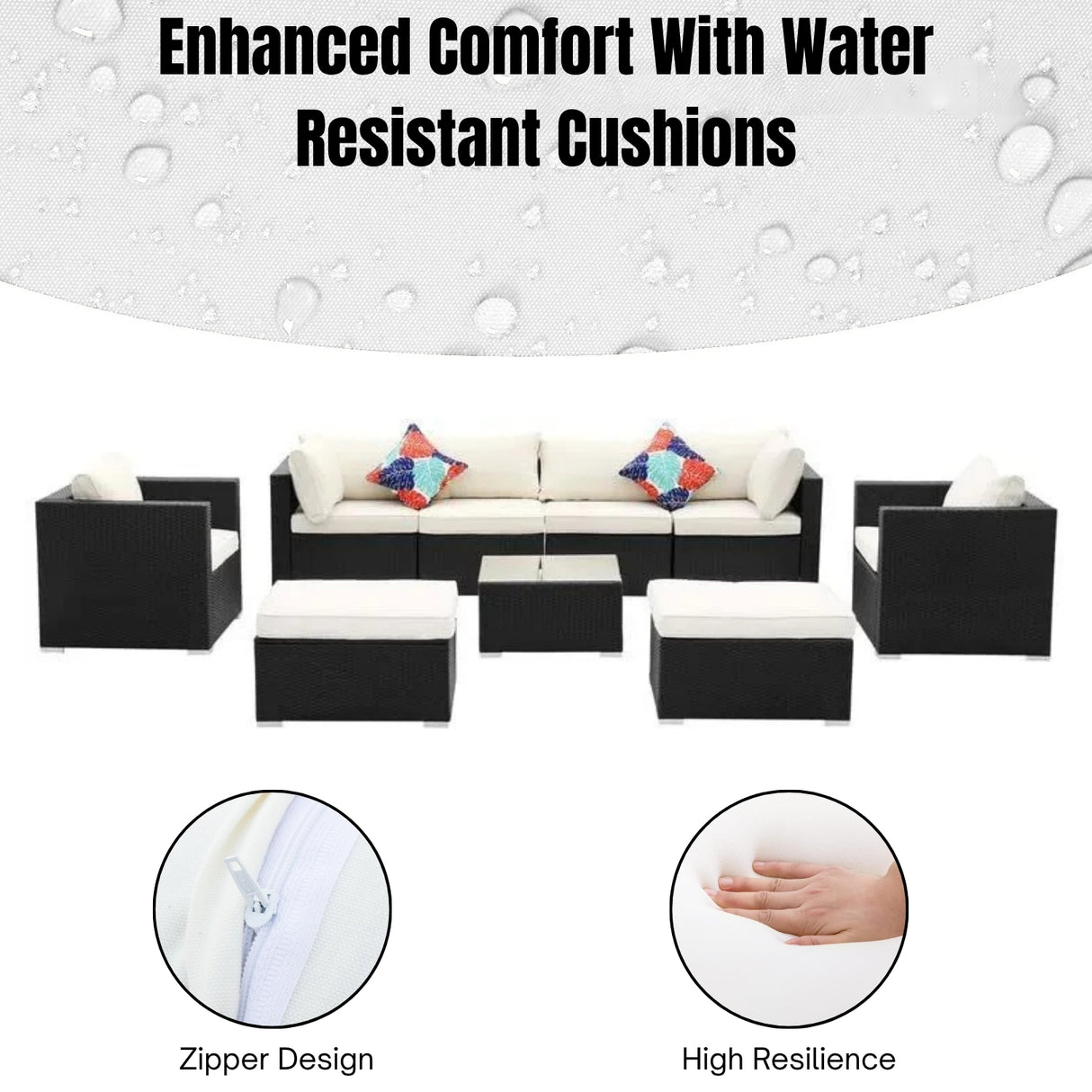 6-Piece Outdoor Conversation Set (Black/Off-White)