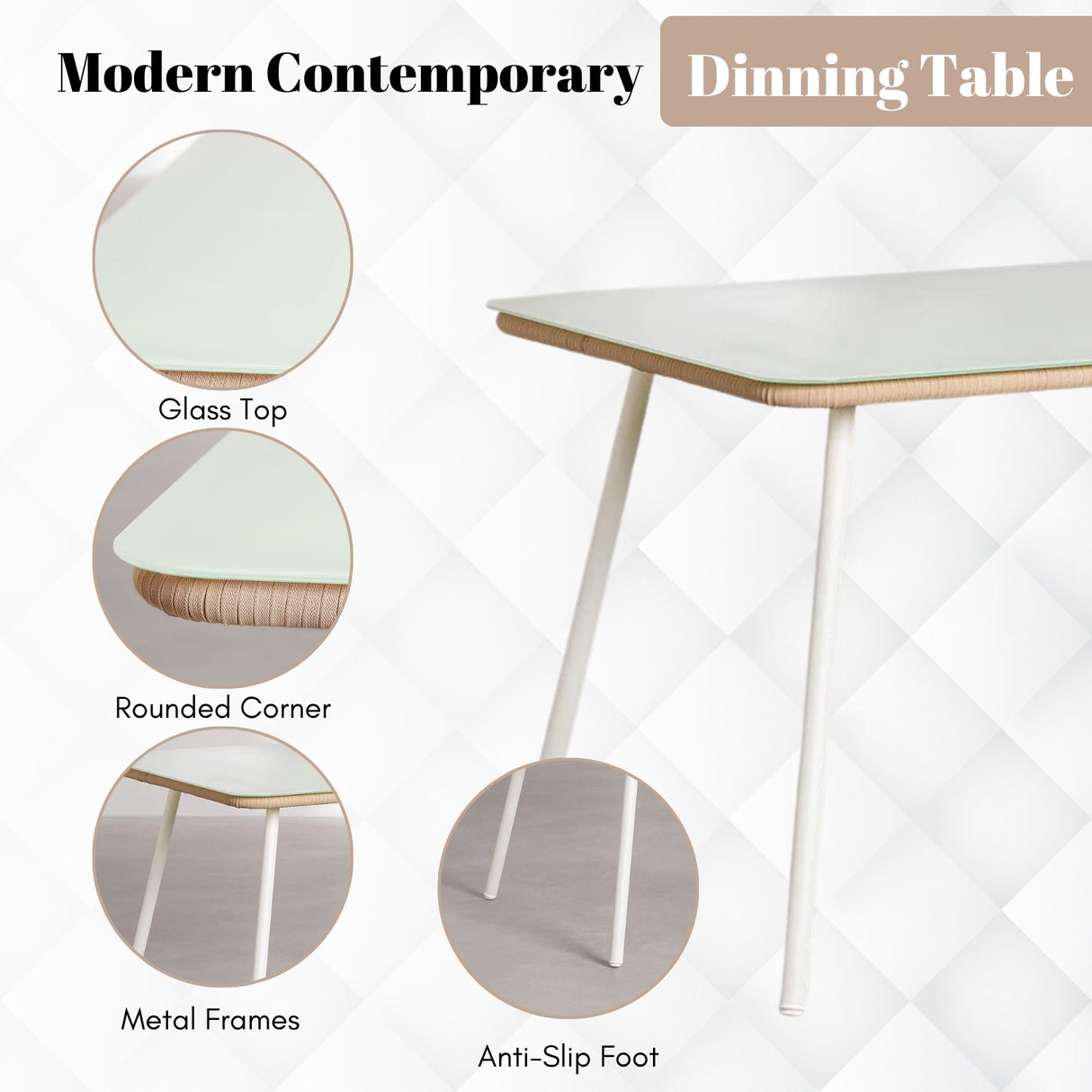 5-Piece Outdoor Patio Dining Set With Rattan Chairs & Glass-Top Table