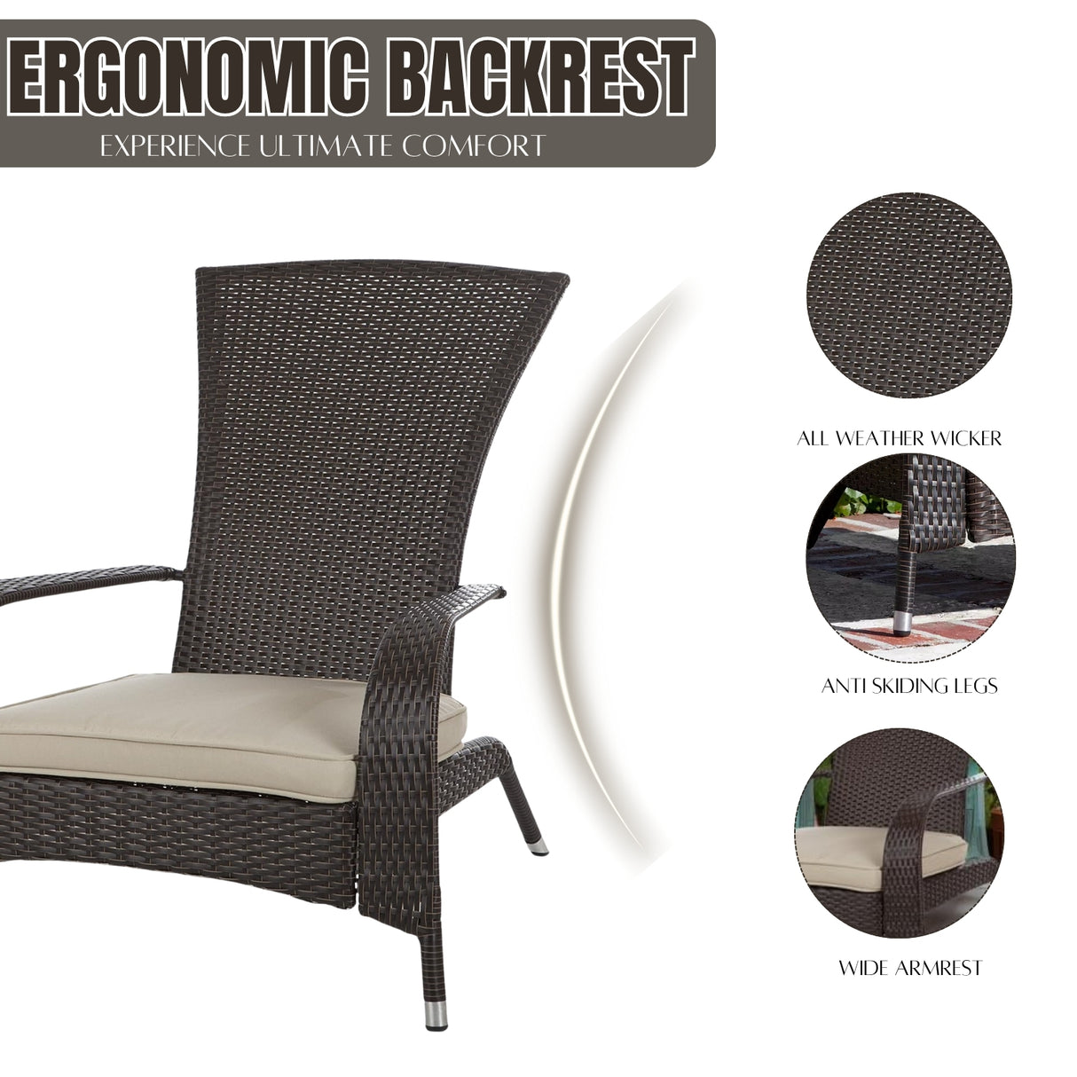 1-Piece Outdoor Wicker Single Seater Adirondack Style Armchair