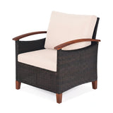 3-Piece Outdoor Wicker Patio Conversation Set (Dark Brown & Cream)