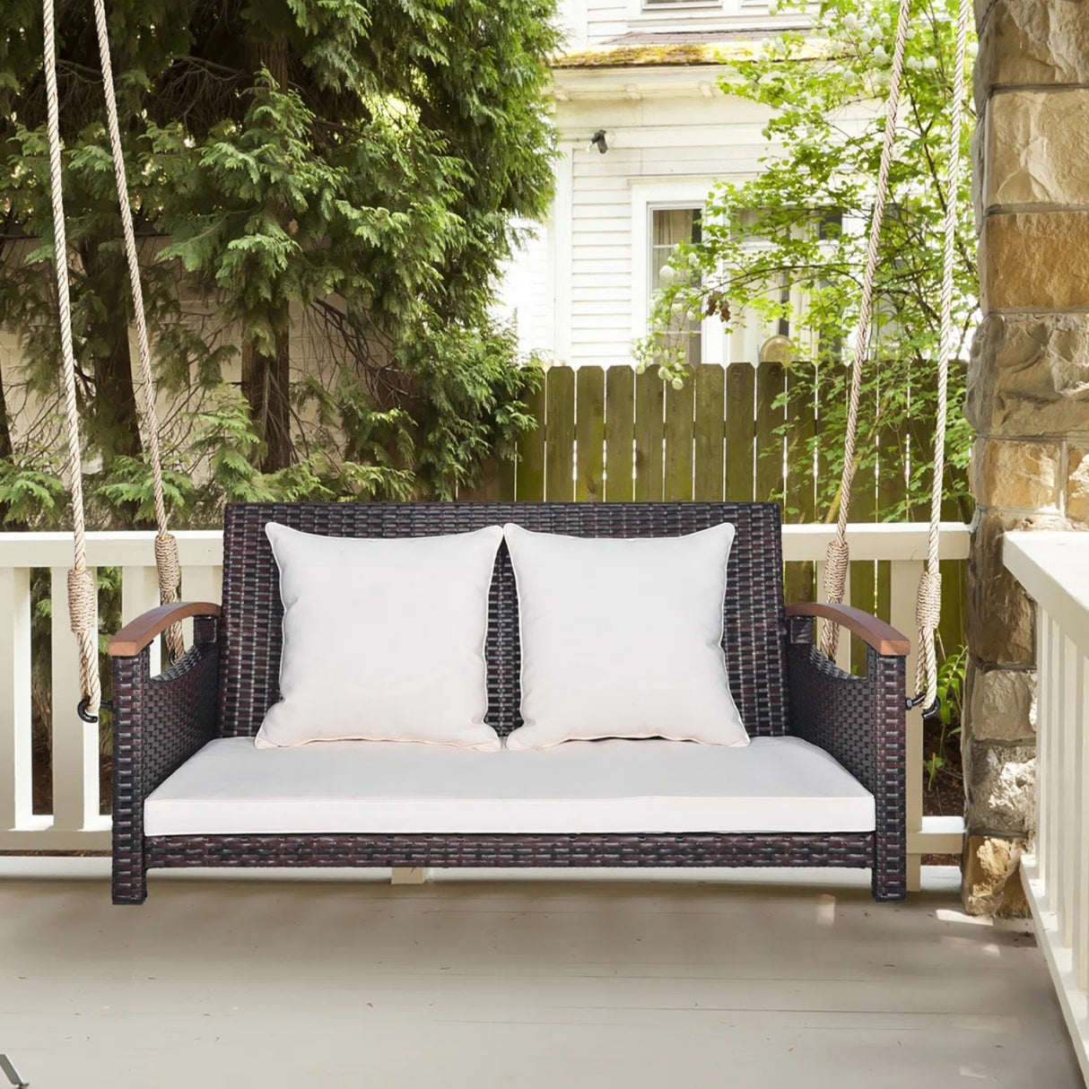 Outdoor Dark Brown Rattan Wicker Two Seater Sofa Swing