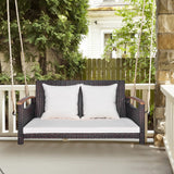 Outdoor Dark Brown Rattan Wicker Two Seater Sofa Swing