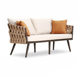 4-Piece Outdoor Rope Sofa Set With Glass Top Table (Beige & Off-White)