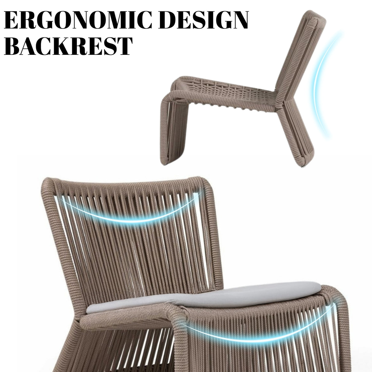 3-Piece Outdoor Beige Rope Patio Set