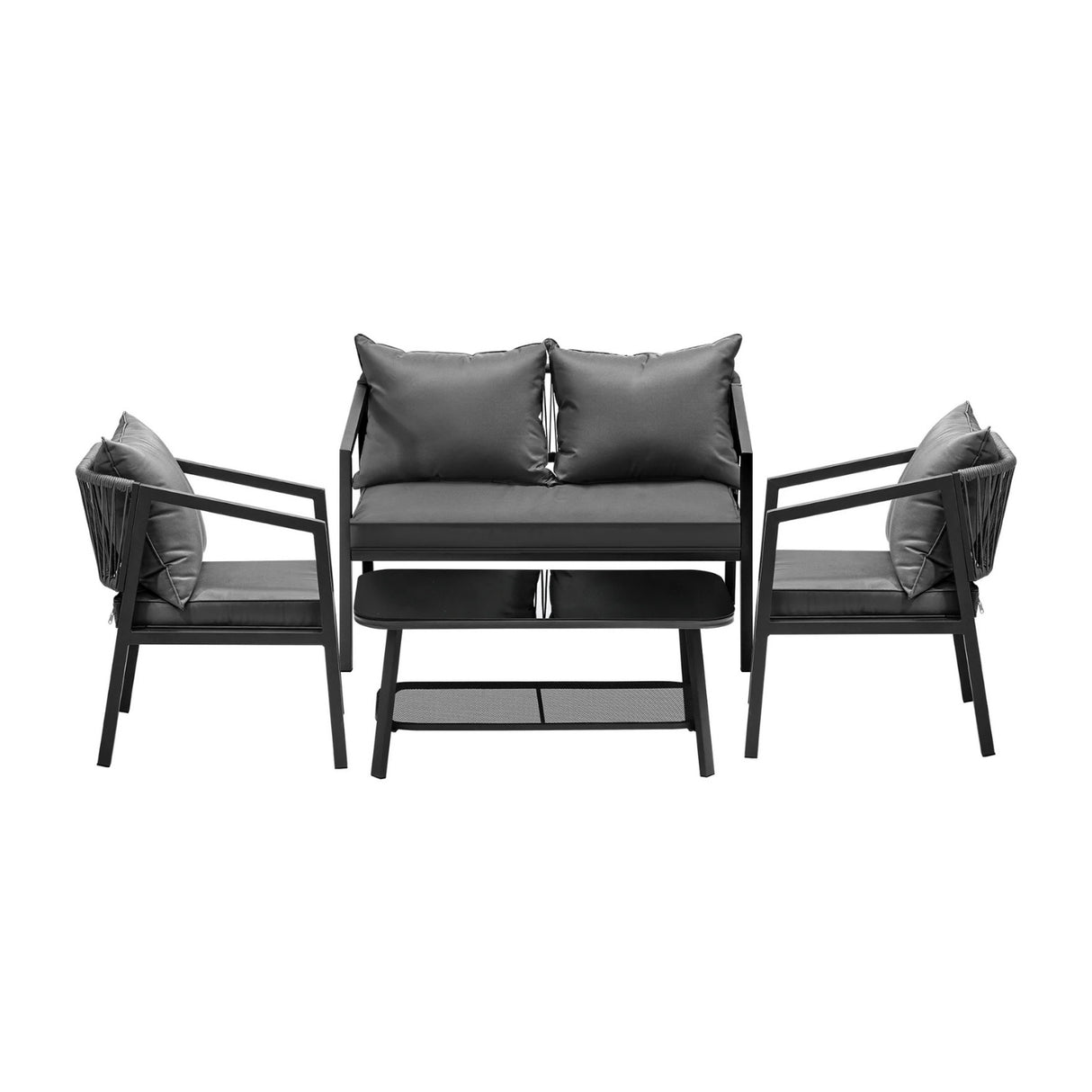 4-Piece Outdoor Rope Sofa Set With Glass Top Table