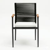 Modern Outdoor Rope Chairs with Wooden Armrests & Cushions (Black & White)