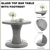 7-Piece Outdoor Rattan Wicker Bar Set with Round Glass Top Table