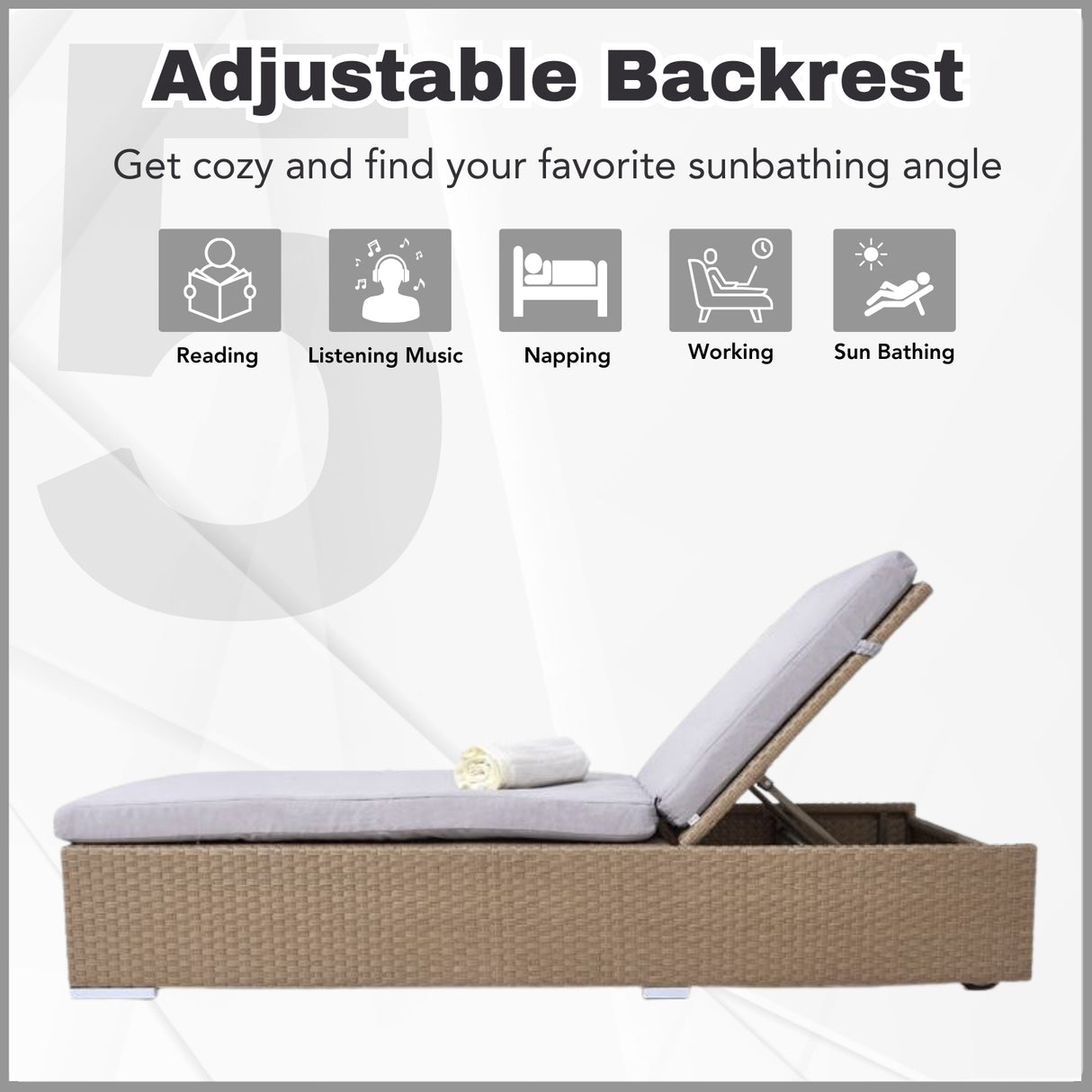 Outdoor All-Weather Rattan Wicker Lounger (Beige & Grey)