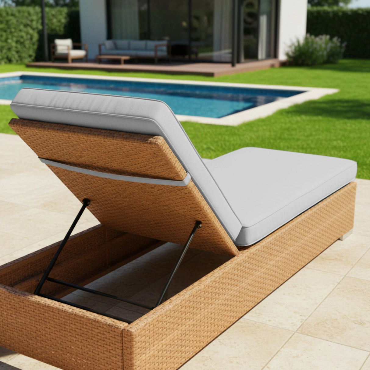 Outdoor All-Weather Rattan Wicker Lounger (Beige & Grey)