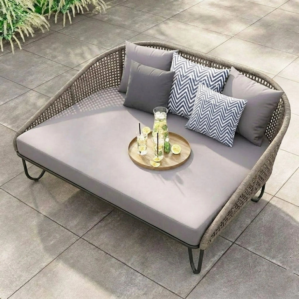 Outdoor Rope Patio Furniture Daybed (Grey)