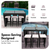 7-Piece Outdoor Rattan Wicker Bar Set with Glass Top Table