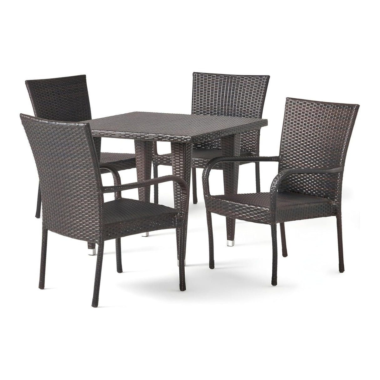 Outdoor All-Weather Resistant Rattan Wicker 5-Piece Dining Set (Dark Brown)