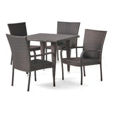 Outdoor All-Weather Resistant Rattan Wicker 5-Piece Dining Set (Dark Brown)