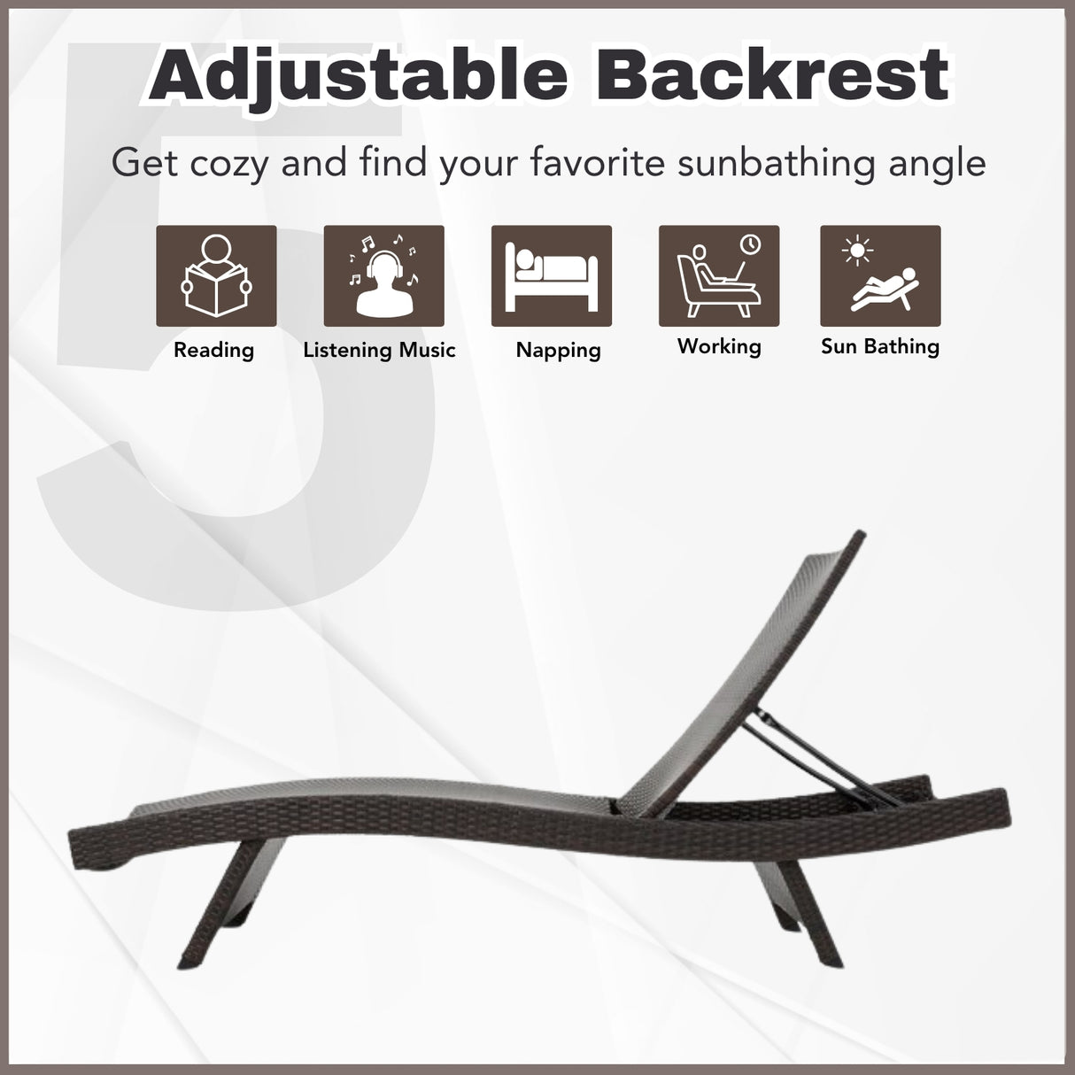Outdoor All-Weather HDPE Wicker Rattan Sunlounger Recliner with Side Table