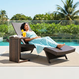 Outdoor All-Weather HDPE Wicker Rattan Sunlounger Recliner with Side Table