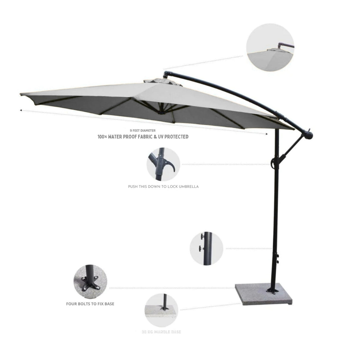 9 Ft Outdoor Offset Cantilever Patio Umbrella with Marble Base