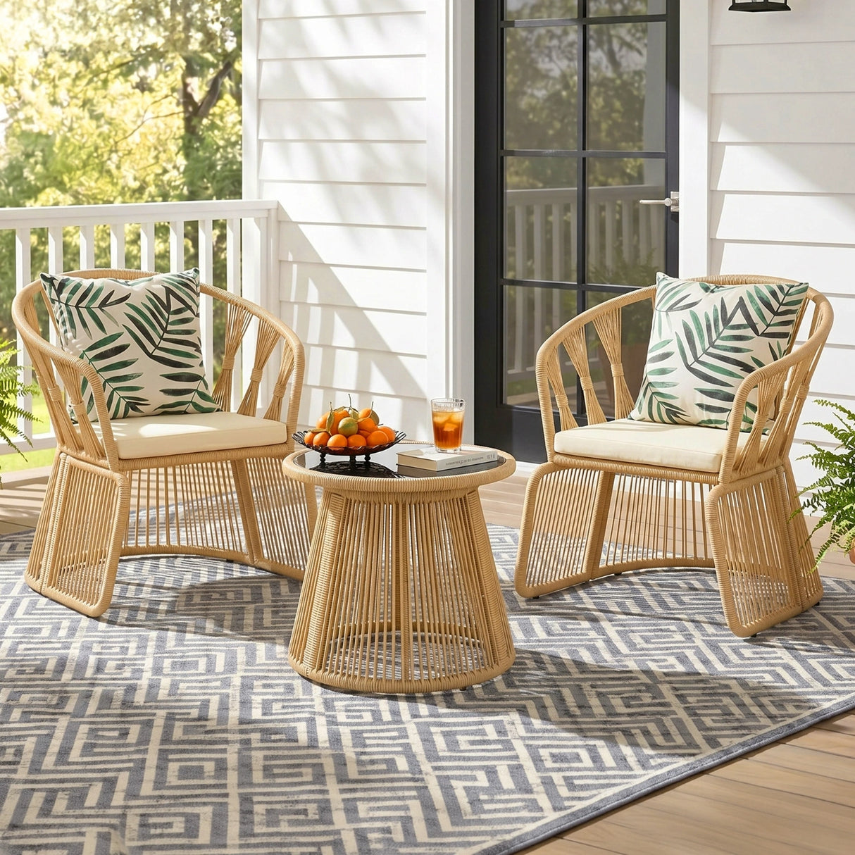 Outdoor Rope 3-Piece Patio Set (Beige & Off-White)
