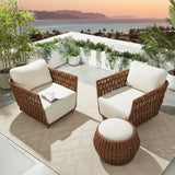 Outdoor Rope 3-Piece Patio Sofa Set (Brown & Off-White)