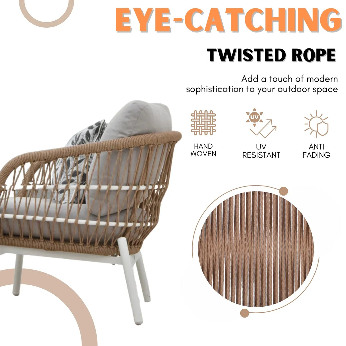 Outdoor 4 Seater Rope Conversation Sofa Set