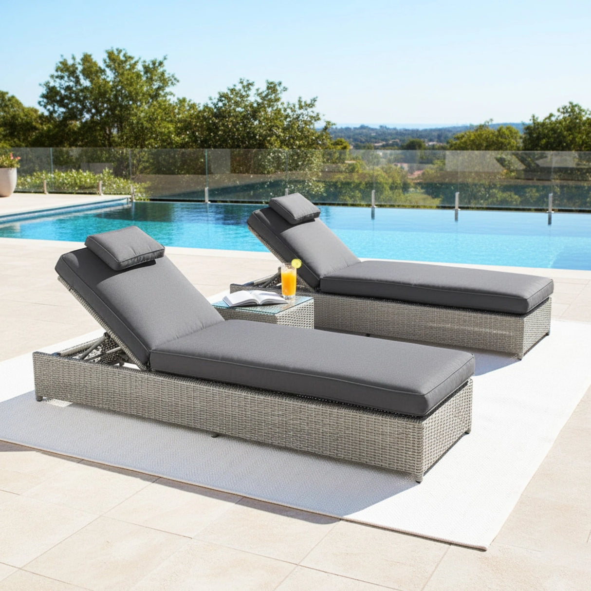 Outdoor Wicker Lounge Chairs Set of 2 With Side Table