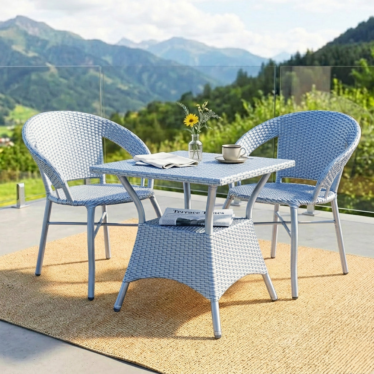 Outdoor Wicker 3 Piece Patio Bistro Set (Silver Grey)