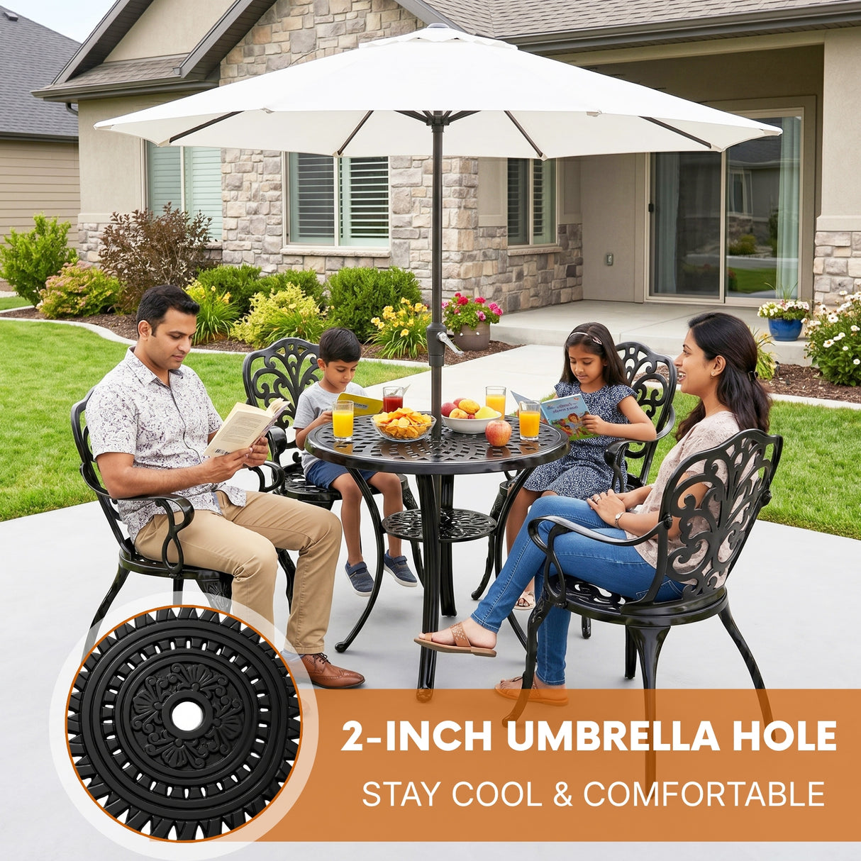 Outdoor Cast Aluminum 5-Piece Patio Conversation Set (Black)