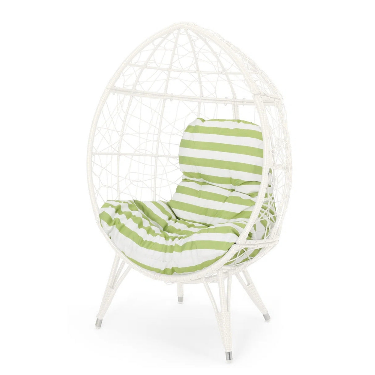 Outdoor White Rattan Lounge Accent Egg Chair