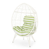 Outdoor White Rattan Lounge Accent Egg Chair
