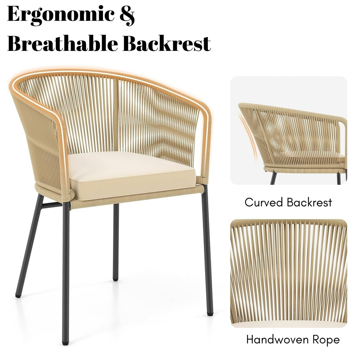 2-Piece Outdoor Rope Patio Dining Chairs
